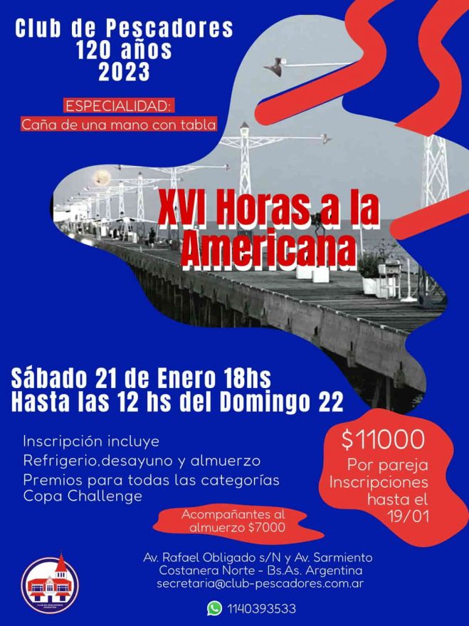 El 21 y 22 de enero se disputará la edición 2023 de las 16 Horas a la Americana del Club de Pescadores