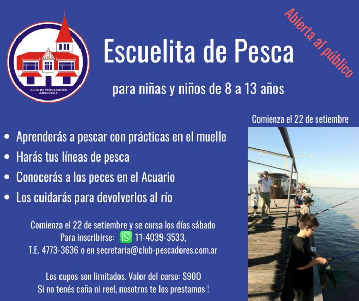 El 22 de setiembre inicia un nuevo curso de la Escuela de Pesca para Niños